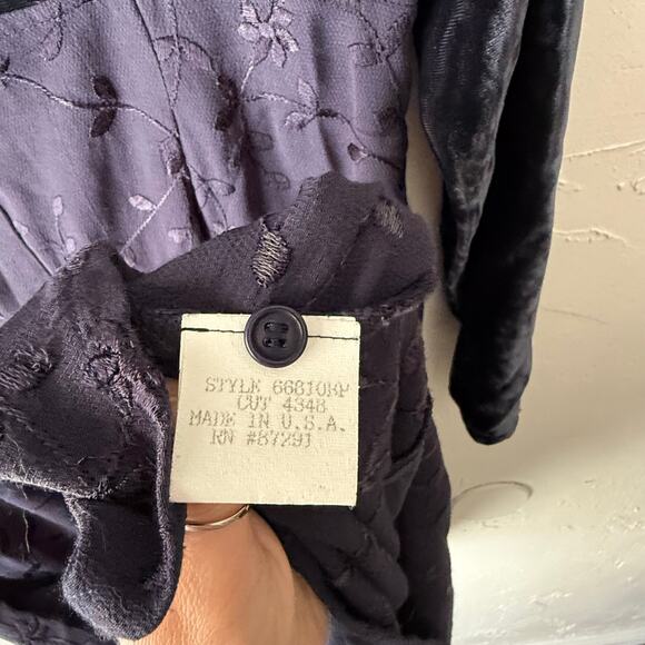 Johnny Was Oversized Small Vintage 90s Blue Whimsigoth Velvet Maxi Floral Dress - Picture 7 of 10